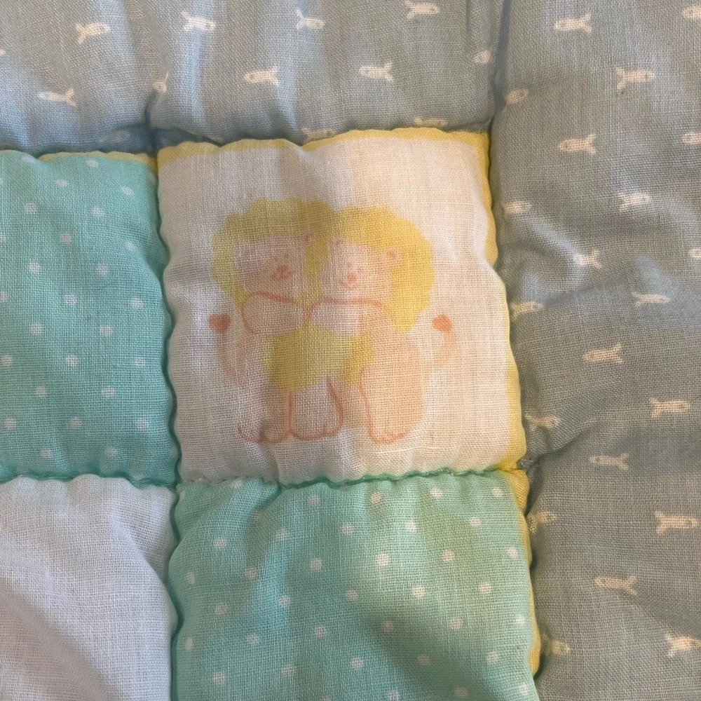 VTG Baby Dreams Bibb USA Crib Quilt Blanket Noah's Ark Animals Pastel Nursery